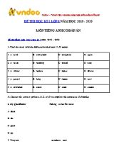 Đề thi học kì 1 môn Tiếng Anh Lớp 6 - Năm học 2019-2020 (Có đáp án)